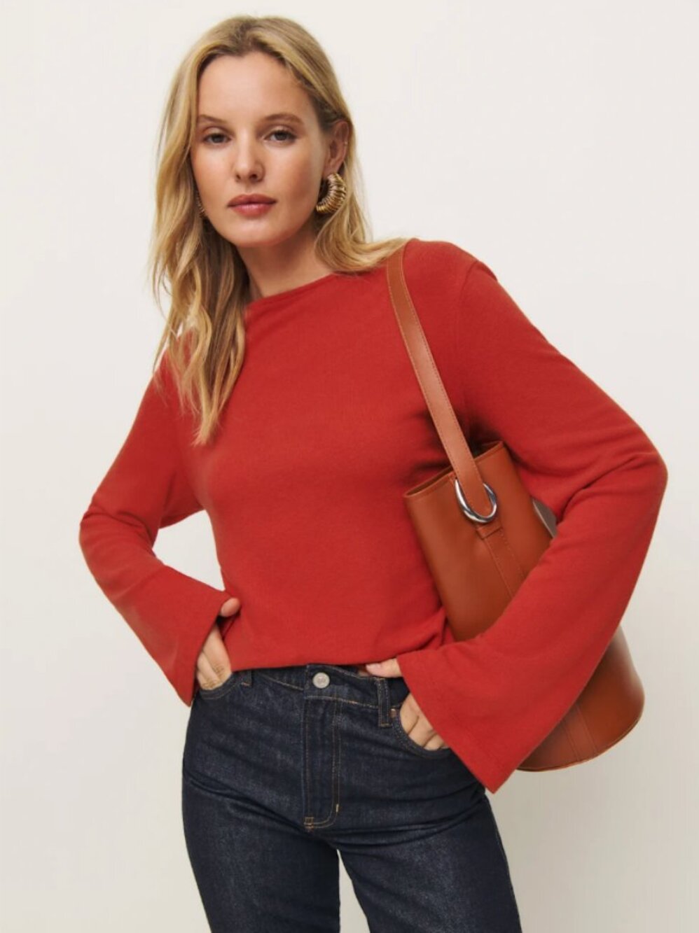 Reformation Rust Red Long Sleeve Top